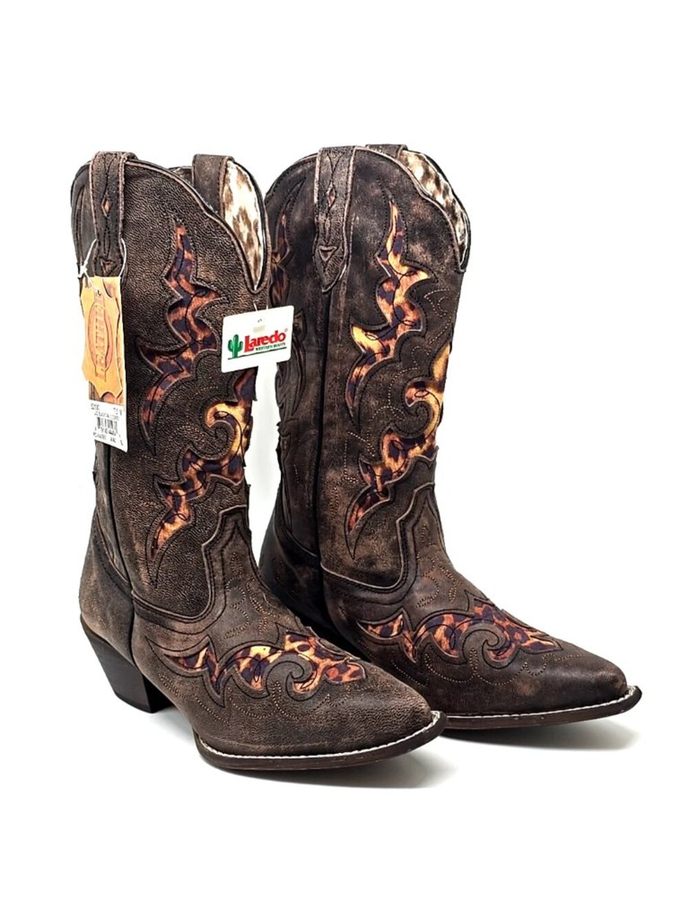 Laredo Aphrika Leather Mid-Calf Western Boots Leopard Print Women's Size 7.5M